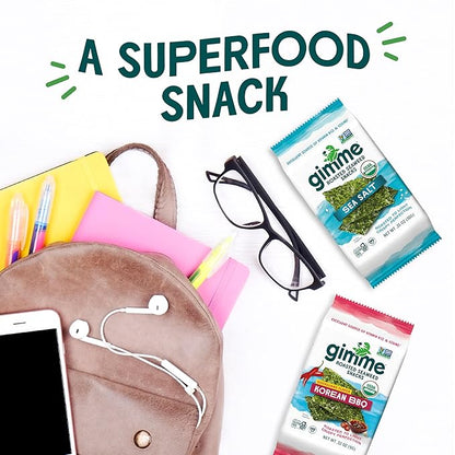 Gimme Seaweed Organic Premium Roasted Seaweed Snacks, Korean BBQ, 12 Count Sharing Size, Keto, Vegan, Gluten-Free, Great Source of Omega3s and Iodine, Healthy On-The-Go Snack for Kids and Adults
