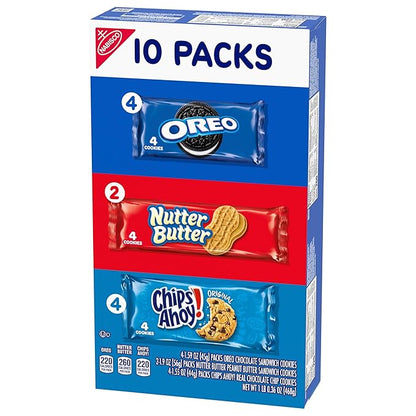Nabisco Cookies Variety Pack, OREO, Nutter Butter, CHIPS AHOY!, 40 Snack Packs (4 Cookies Per Pack, 4 Boxes)