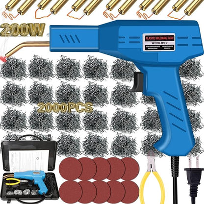 200W Plastic Welder, 2000PCS Staples 10PCS Sandpaper, Plastic welding Kit, Plier Custom Carry Case, Plastic Repair Car Bumper Repair Simplicity Of Use (Blue)