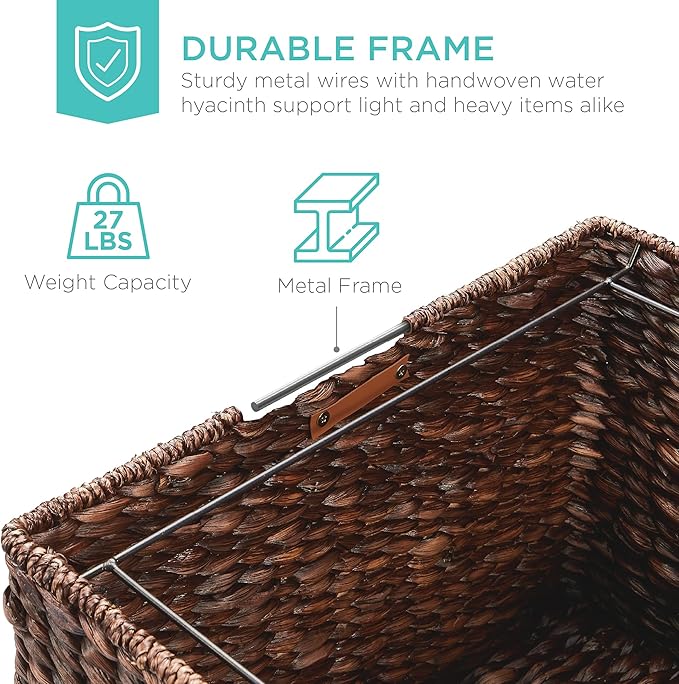 Best Choice Products Handwoven Water Hyacinth Rolling Filing Cabinet, Mobile File Organizer for Hanging Folders W/Lid and Locking Wheels For Home or Office – Brown