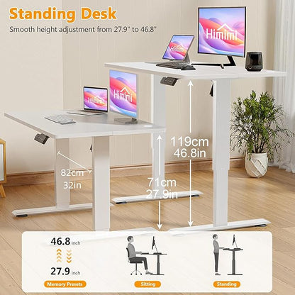 Himimi Electric Standing Desk 48 x 24 inch for Home Office,Sit-Stand Adjustable Desk with Memory Presets,Height Adjustable Desk for Gaming/Working,Free Hook, Lockable Wheels,White