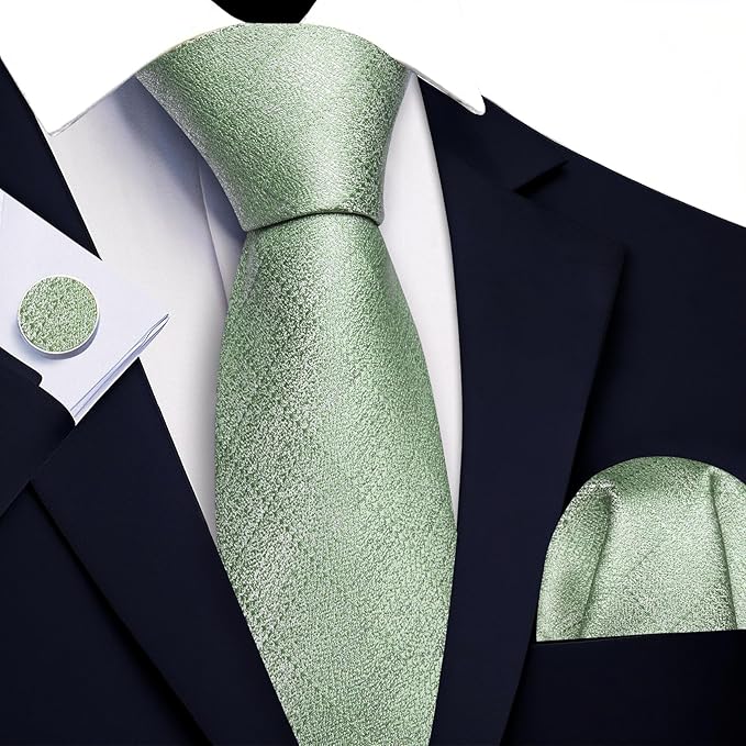 Barry.Wang Tie Sets for Men Silk Solid Necktie Stain Ties Handkerchief Pocket Square Cufflinks Wedding Business Dyed