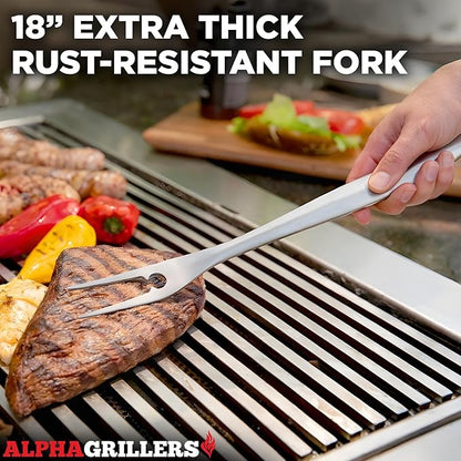 Alpha Grillers Grilling Accessories - Grilling Gifts for Men - BBQ Accessories Grill Tools Set with Spatula, Fork, Brush & Tongs - Outdoor Barbecue Utensils Gifts for Men Dad Him Boyfriend