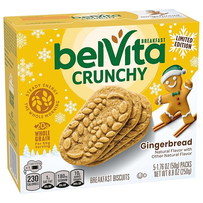 belVita Breakfast Bars Biscuits, Gingerbread, Limited Edition, 30 Total Packs, 6 Boxes (4 Biscuits Per Pack)