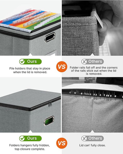 Oterri 1 Pack File Organizer Boxes with Lids, File Box with Mesh Pockets, Document Organizer Box for File Folders Letter Size, Zippers Filing Box for Home, Office, School (Grey, Without Folders)