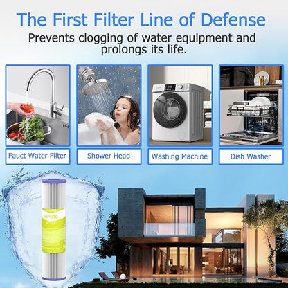 20 Micron Whole House Water Filter Cartridge, Pleated Sediment Filters for Well Water, Universal Replacement for Any 10 inch RO Unit - 10" x 2.5" Cartridges - Pack of 4