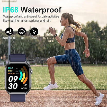 Digital Watch with 2" HD Color Screen, 45 Days Long Battery, IP68 Waterproof, Answer/Make Call/Quick Reply/AI Voice Assistant, 100+ Sport Modes, Health Fitness Tracker for Android and iOS (Blue)