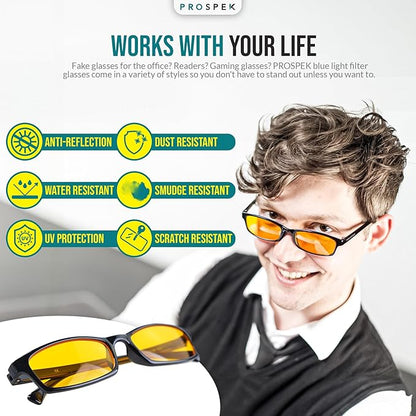 Prospek Blue Light Reading Computer Glasses, ELITE for Women and Men, +0.5 Diopters, Anti Glare Amber Lens, 99% Blue Light Blockers High Optical Quality Lenses
