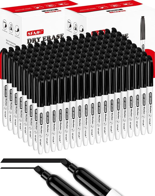 SFAIH Chisel Tip Dry Erase Markers Bulk, 144 Pack Black White Board Markers for Conference Centers, Auditoriums, Large Churches & Seminar Events, Non-Toxic Easy Clean