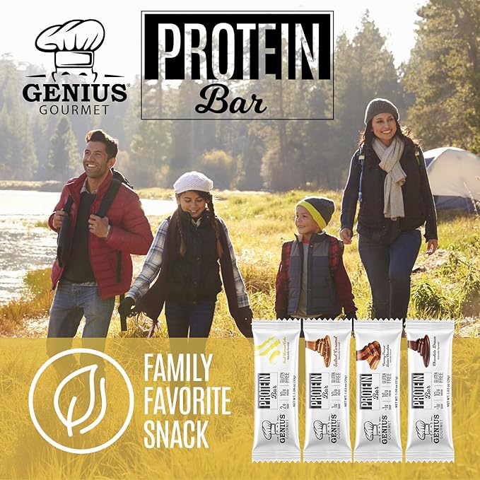 Genius Gourmet Protein Bar, Iced Lemon Cake, Keto Snack, Low Carb, Low Sugar & Gluten Free, Protein Snacks for Adults, 10G of Whey Protein per Protein Bar, 5 Net Carbs, 20 Count