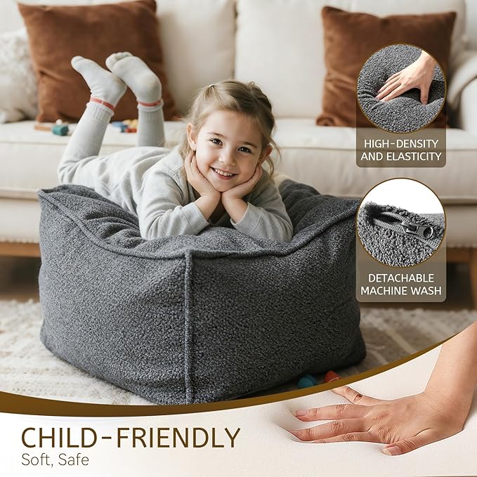 Square Boucle Pouf Ottoman Footrest – Soft & Lightweight Footstool with Foam Filling for Living Room & Bedroom, Laid-Back Lounge Style