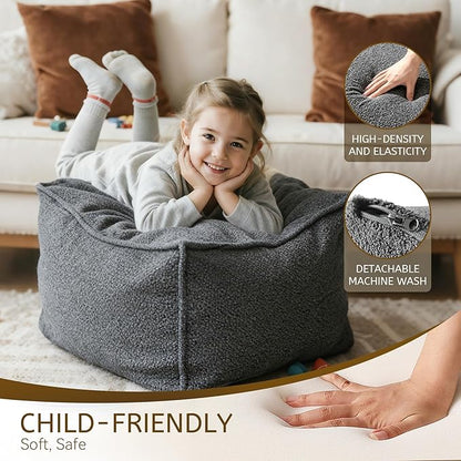 Square Boucle Pouf Ottoman Footrest – Soft & Lightweight Footstool with Foam Filling for Living Room & Bedroom, Laid-Back Lounge Style