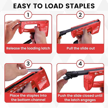 HAUSHOF Light Duty Staple Gun, Upholstery Staple Gun with 800PCS JT21 Staples and Stapler Remover, Fits JT21 Staple of 1/4'', 5/16'' & 3/8'', Used for Wood, Classroom, Crafts, DIY (Red Transparent)