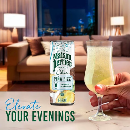 Maison Perrier Chic Pina Fizz Pineapple and Coconut Flavored Sparkling Beverage, Low Calorie, Mocktail, 24-Pack