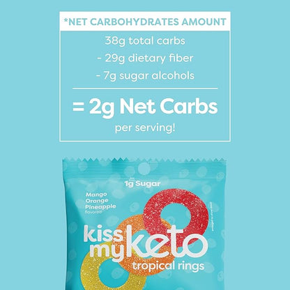 Kiss My Keto Sugar Free Gummies, Gummy Ring 6-Pack – Satisfy Cravings while Staying in Ketosis – High Fiber, 2g Net Carbs, Non-GMO, Vegan, & No Gluten – Calorie-Friendly Vegan Candy