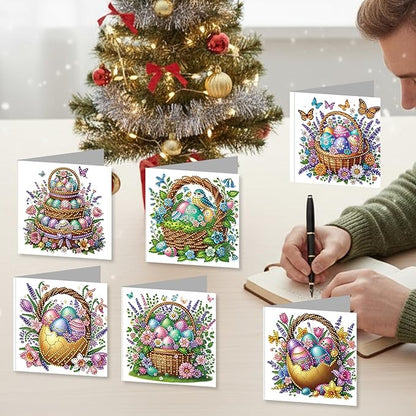 jinglinhh 12pcs Easter Egg Basket Diamond Art Painting Greeting Cards with Envelopes, DIY Card Making Kits for Adults, Diamond Art Christmas Cards for Birthday Holiday Postcards Craft Gifts