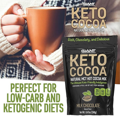 Keto Cocoa | Delicious Sugar Free Instant Hot Chocolate Mix with 6g of MCTs for Ketogenic Diet Low Carb Lifestyle | No Gluten | 20 Servings