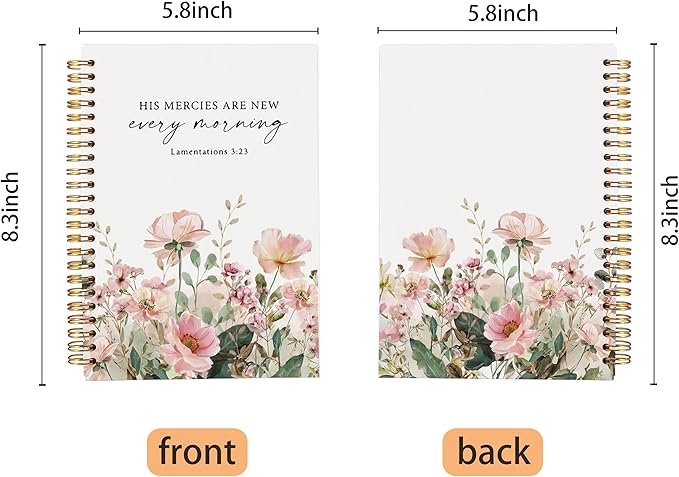 Christian Notebook for Women, Christian Art Gifts Journal, Prayer Journal for Women, Bible Journaling Notebook, Lamentations 3:23 His Mercies Are New Every Morning Floral Notebook 5.5x8.3