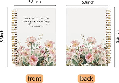 Christian Notebook for Women, Christian Art Gifts Journal, Prayer Journal for Women, Bible Journaling Notebook, Lamentations 3:23 His Mercies Are New Every Morning Floral Notebook 5.5x8.3