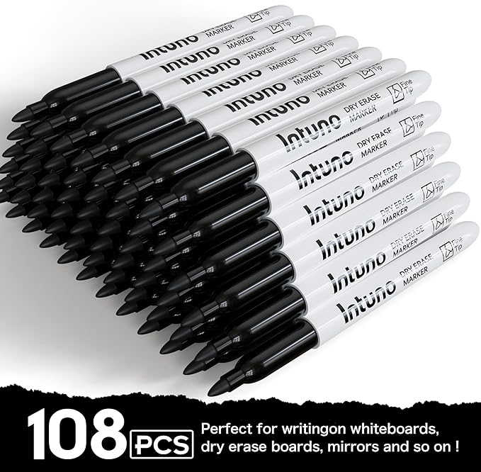 Dry Erase Markers, 108 Count Black, Fine tip, Low-Odor, Perfect for Office, Teaching, Meeting, Presentation, Classroom, Home