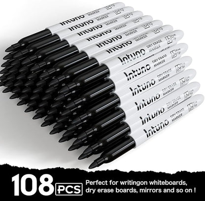 Dry Erase Markers, 108 Count Black, Fine tip, Low-Odor, Perfect for Office, Teaching, Meeting, Presentation, Classroom, Home