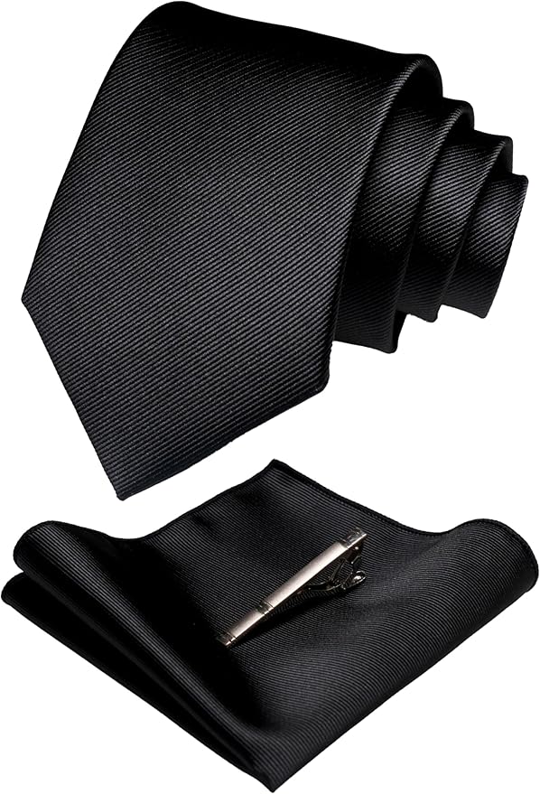 JEMYGINS Solid Color Formal Necktie and Pocket Square Tie Clip Sets for Men