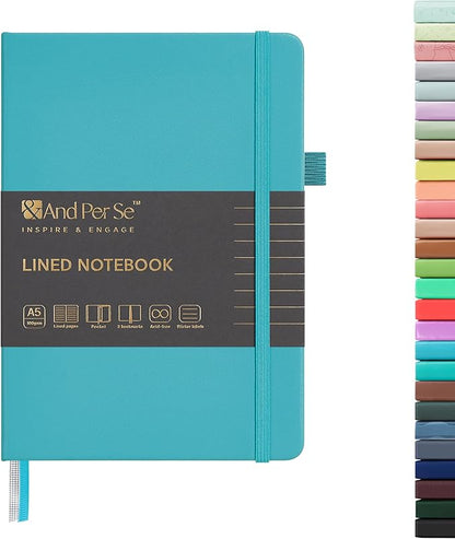 &And Per Se Lined Journal Notebook, 160 Pages, A5 5.7 x 8 inches College Ruled Thick Paper Notebook Journals (1 Pack, Cerulean Blue)