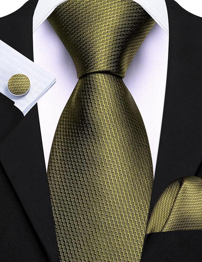 Barry.Wang Tie Sets for Men Silk Solid Necktie Stain Ties Handkerchief Pocket Square Cufflinks Wedding Business Dyed