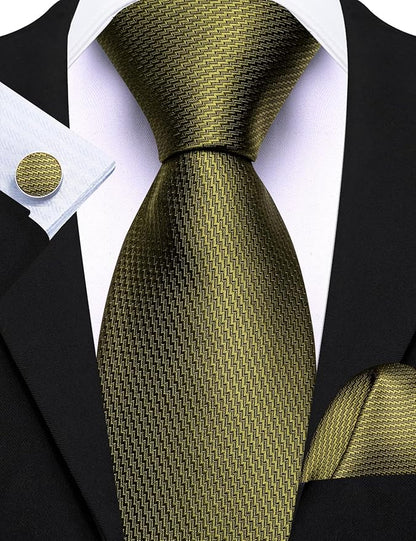 Barry.Wang Tie Sets for Men Silk Solid Necktie Stain Ties Handkerchief Pocket Square Cufflinks Wedding Business Dyed