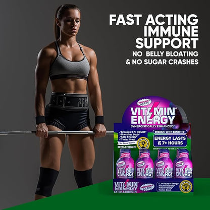 Vitamin Energy Immune+ Extra Strength Energy Shot Grape 8 Pack, 260mg Natural Caffeine, B-Vitamins, Citicoline, Green Tea, Immunity & Focus Support, Zero Sugar, Gluten-Free 1.93 fl oz