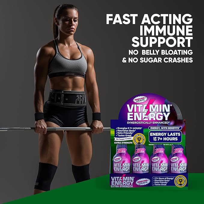 Vitamin Energy Immune+ Extra Strength Energy Shot Grape 10 Pack, 260mg Natural Caffeine, B-Vitamins, Citicoline, Green Tea, Immunity & Focus Support, Zero Sugar, Gluten-Free 1.93 fl oz