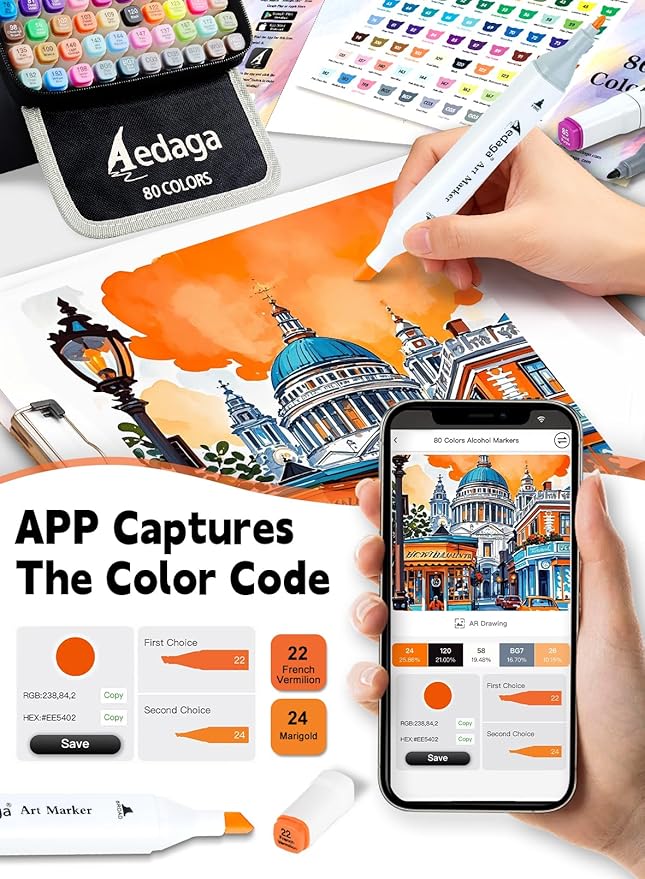 YHC 200 Colors Alcohol Markers for Artists, Free APP for Coloring, Dual Tips Alcohol-Based Markers for Drawing,Painting and Sketching, Great Gift Idea for Adults