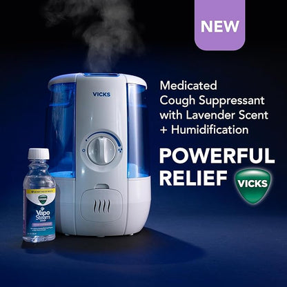 Vicks VapoSteam Lavender, Medicated Liquid Camphor Cough Suppressant, Helps with Cough Relief, Relaxation, and Comfortable Sleep, Compatible with Vicks Humidifiers & Vaporizers, 8 Oz