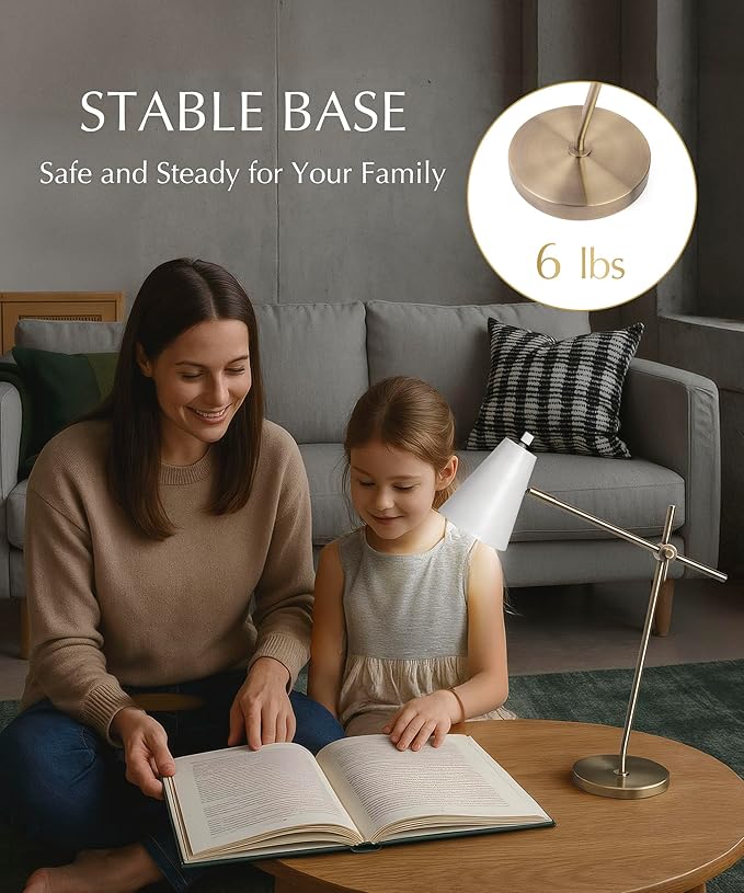HarvestLand HaloBar Brass Desk Lamp Home Office – White Industrial Table Lamp with Solid Base for Office, Reading Lamps for Bedside Table, Study and Reading Task Lamp, Gifts for Adults