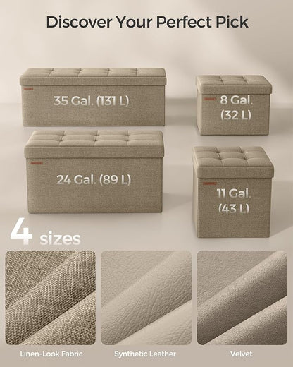 SONGMICS MAZIE Collection - Small Folding Storage Ottoman, Foot Rest Stool, 12.2 x 16.1 x 12.2 Inches, 286 lb Load Capacity, for Living Room, Bedroom, Home Office, Dorm, Light Taupe ULSF102K01