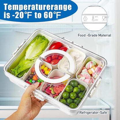Bandesun Divided Serving Tray with Lid and Handle - Snackle Box Charcuterie Container for Portable Snack Platters - Ideal for Party and Entertaining - Clear Organizer for Candy, Fruits and Nuts