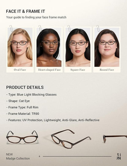 TIJN Olisa Blue Light Blocking Glasses for Women Men,Oval Glasses Frame Bluelight Glasses for Gaming/Computer/Screen
