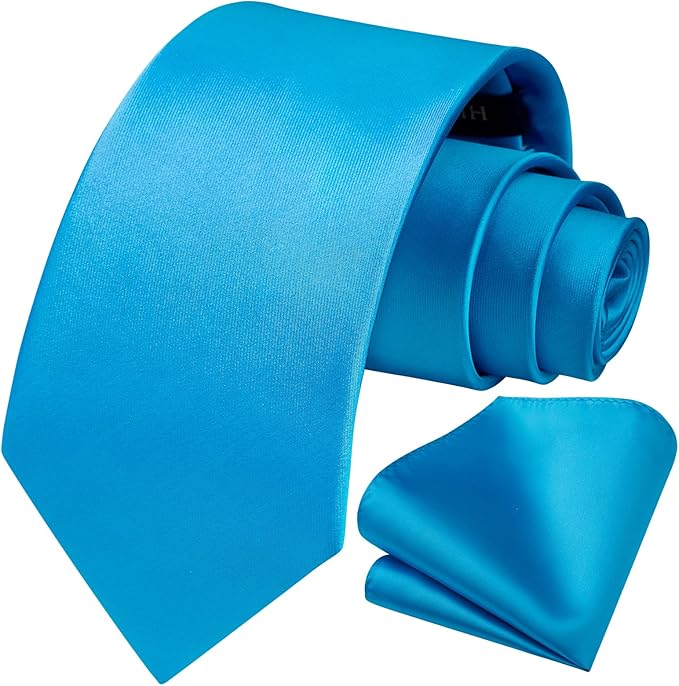 HISDERN Mens Solid Color Ties Formal Satin Necktie and Pocket Square Set Classic Wedding Business Tie & Handkerchief