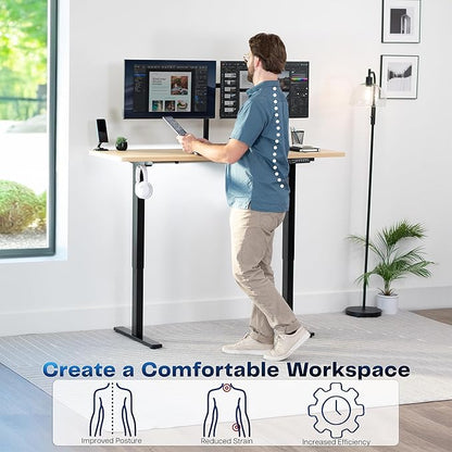 VIVO Electric 60 x 24 in Standing Desk, Memory Height Adjustment, 1B Series, One-Piece Light Wood Top, Black Frame, DESK-KIT-1B6C