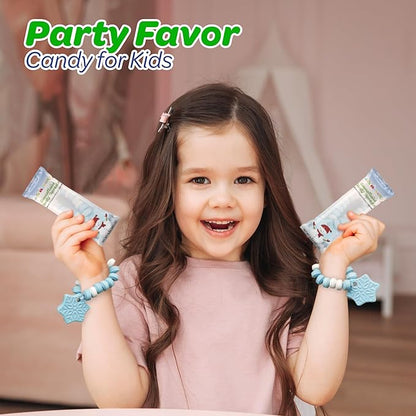 4E's Novelty Christmas Candy Bracelets - 30-Pack Snowflake Stretchable Bulk Candies Individually Wrapped, Fun Christmas Stocking Stuffers & Party Favor Candy for Kids, Blue & White Candies Bracelet
