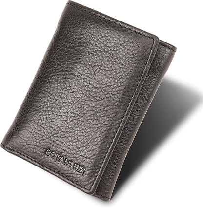 Genuine Leather Mens Trifold Wallet RFID Blocking 8 Credit Card Slots Section for Bills 3 Hidden Pockets | Black