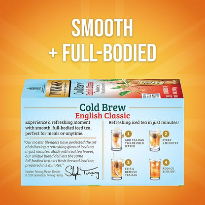 Twinings English Classic Cold Brew Iced Tea Bags, 20 Count (Pack of 1), Unsweetened Black Tea, Caffeinated, 20 Teabags