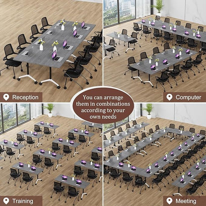 Folding Conference Table Modern Large Mobile Meeting Table Rolling Conference Room Tables with Wheels Seminar Tables for Office Training Classroom (4, Oak Grey, 55" D X 23.6" W X 29.5" H)