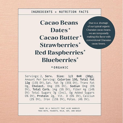 Spring & Mulberry Dark Chocolate Bars – Healthy Dark Chocolate, Date-Sweetened - Mixed Berry 3 Pack