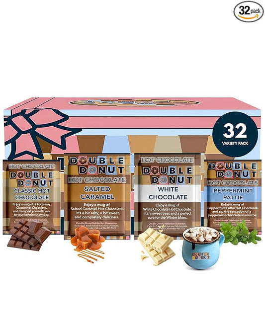 Gourmet Hot Cocoa Mix Variety Pack - 32 Count, Including Classic, White Chocolate, Salted Caramel, & Peppermint Flavors Sets
