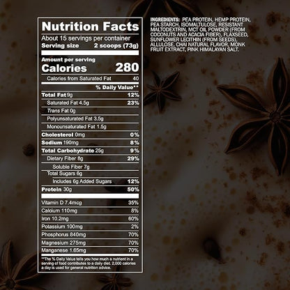 Blueprint by Bryan Johnson Vegan Protein Meal Replacement – Plant Based Hemp Protein with 27g Protein Per Serving – Low Calorie, Chai Flavored Protein for Women & Men – Dairy Free– 15 Servings
