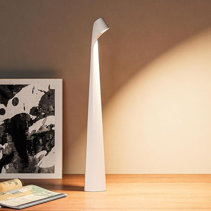 Portable Cordless LED Desk Lamp, Rechargeable Wireless Table Lamp, 3-Level Brightness, Patio & Bedside Night Light, Dining Room Ambient Reading Light (White)