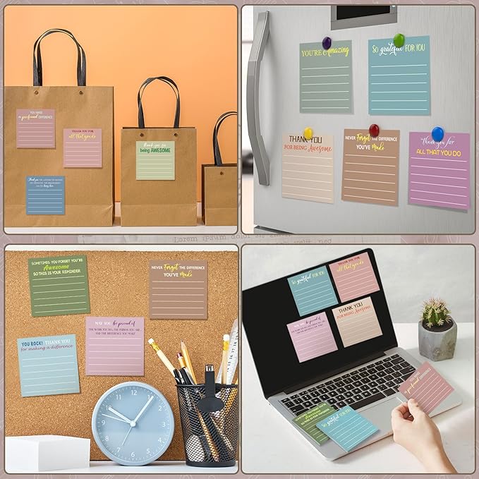 Yinder 24 Pcs Employee Appreciation Sticky Notes Xmas Gift Bulk Motivation Note Pads Mini Inspirational Note Gift for Teacher Nurse Staff Coworker Office Supply 3 x 3'' (Appreciation,Morandi)