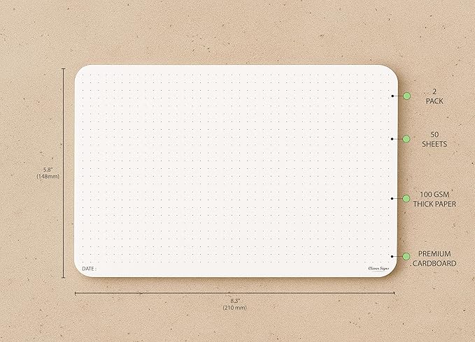 CLEVER SIGNS A5 Dot Grid Notepad - 2 Pack (5,8" x 8,3")- Medium Dotted Memo Desk Pads-Premium Paper with Cardboard Back Support - Ideal for Note-taking, Planning, Sketching, and Journaling