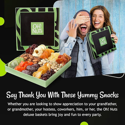 Oh! Nuts Dried Fruits and Nuts Gift Basket - Gourmet Gift Baskets - Healthy Assorted Nuts and Dried Fruit Gift Box - Crafted in USA, Sealed Fresh in Individual Packs (Green Box)